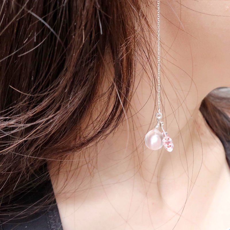冰结珍珠。不对称垂坠设计 - 925纯银耳饰 - 耳环/耳夹 - 其他金属 粉红色