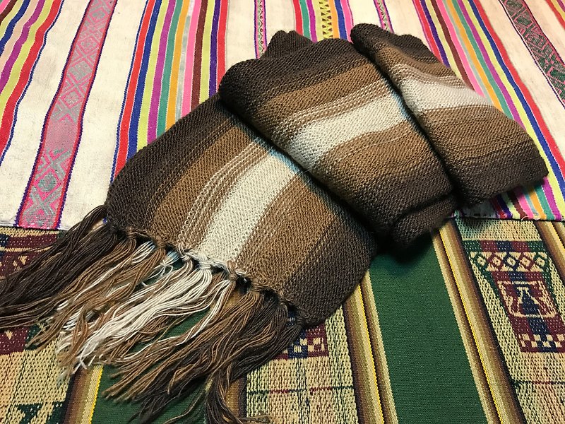 秘鲁针织两用毛巾毛帽-咖 - 丝巾 - 羊毛 咖啡色
