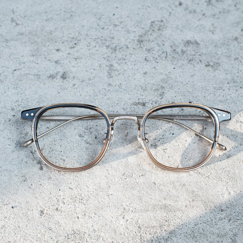 韩国复古中金 钛金属 雕花 渐层 大框 眼镜 镜框 - 眼镜/眼镜框 - 其他材质 金色