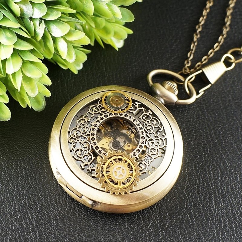 Mechanical Pocket Watch Pendant Steampunk Necklace Watch Gears Jewelry Accessory - 男表/中性表 - 其他金属 金色