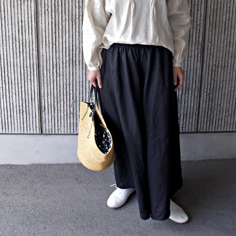 Linen 100% maxi-length Gaucho pants＊【armoire*】リネン100％マキシスカーチョ（ガウチョパンツ）＊black - 女装长裤 - 棉．麻 黑色