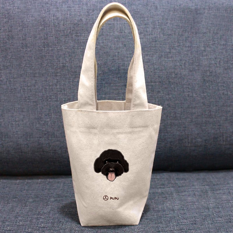 黑贵宾-大头---台湾制棉麻布-文创柴犬-提袋-环保饮料袋-苍蝇星球 - 手提包/手提袋 - 棉．麻 白色