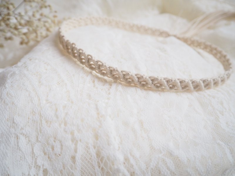 花嫁系列 - 花冠 | 菱角 - 手工编织新娘配饰 - 发带/发箍 - 棉．麻 白色