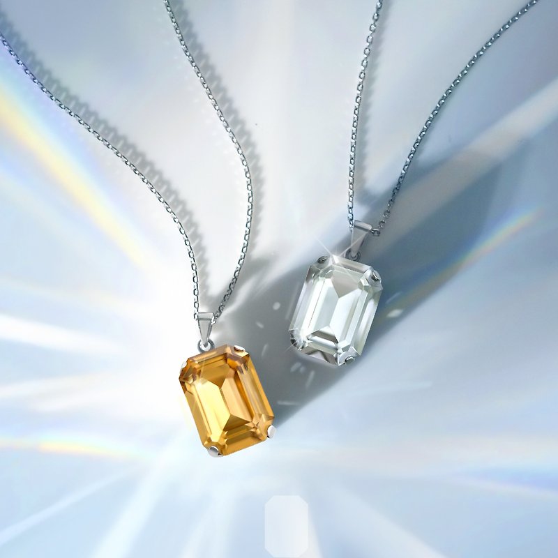 经典八角切割水晶套组 - 白色 奥地利水晶项链+耳环 - 项链 - 水晶 