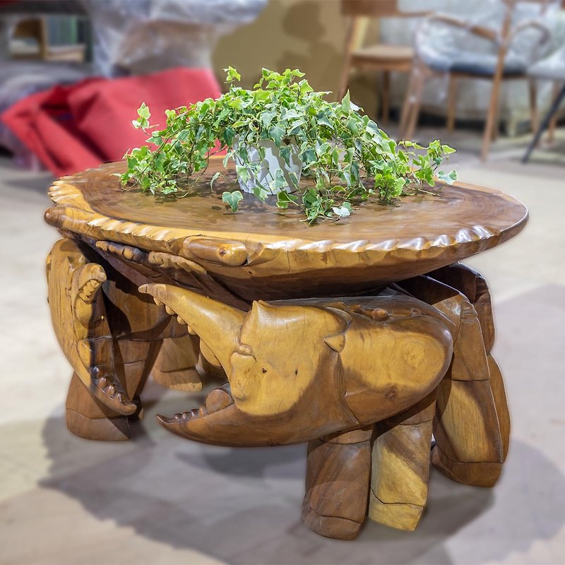 原木造型休闲椅组/柚木/螃蟹/一桌四椅/手工雕刻 - 其他家具 - 木头 