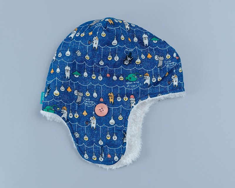 折耳飞行帽-灯笼鱼 手作 无毒 帽 童装 婴儿 儿童 飞行 - 婴儿帽/发带 - 棉．麻 蓝色
