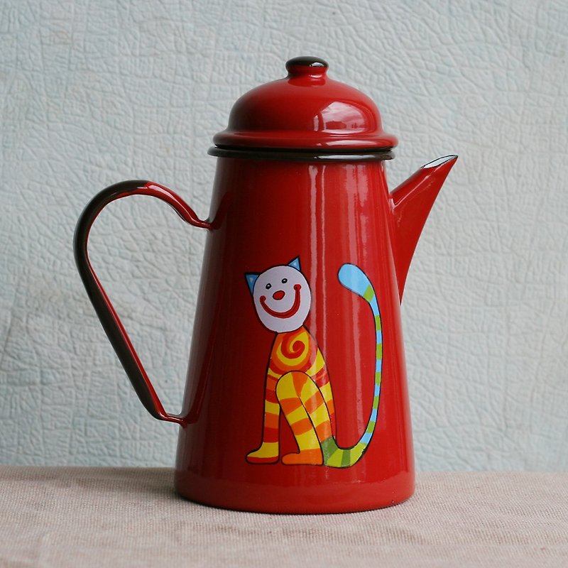 Smaltum布拉格 珐琅咖啡壶 小丑喵咪 茄红 (FDN000541) - 咖啡壶/周边 - 珐琅 红色