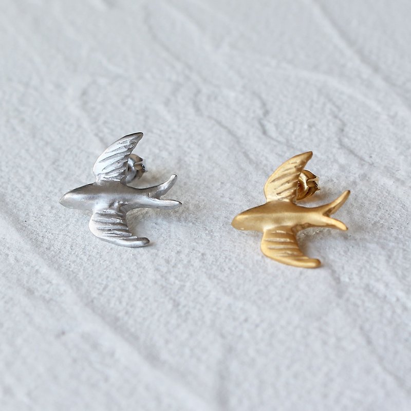 Swallow earrings - 耳环/耳夹 - 纯银 银色