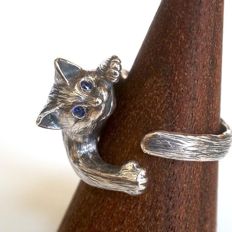 猫リング　レオ（クリクリ瞳バージョン） - 戒指 - 其他金属 银色