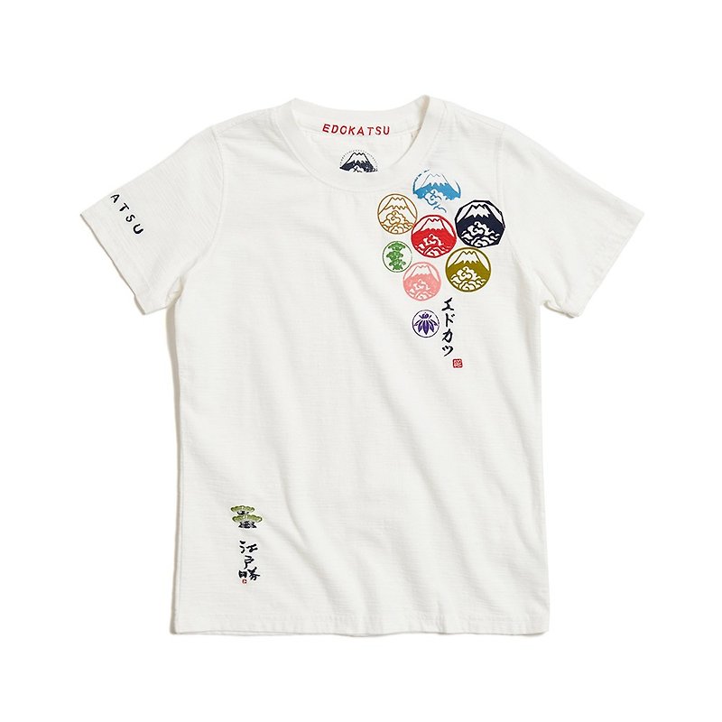 江户胜 日系 七富士山短袖T恤-女装 (米白色) #上衣 - 女装 T 恤 - 棉．麻 白色