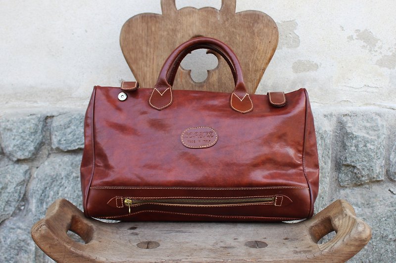 B165[Vintage皮包](意大利制皮标)LORENZ咖啡色手提包古董包(Made in Italy) - 手提包/手提袋 - 真皮 咖啡色