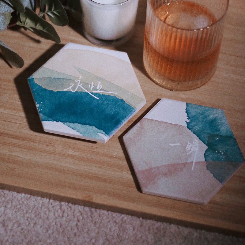【手写陶瓷杯垫】一瞬 永恒 - 杯垫 - 陶 蓝色