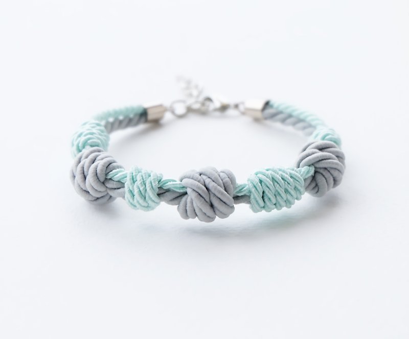 Matte ash gray / Light mint knot rope bracelet  - 手链/手环 - 聚酯纤维 绿色