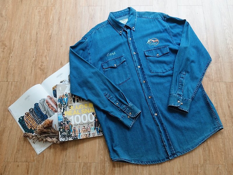 Vintage 上着 / 丹宁长袖衬衫 no.70 tk - 男装衬衫 - 棉．麻 蓝色