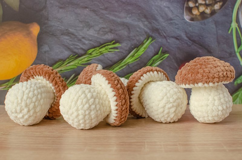 Mushroom amigurumi pattern, crochet food porcini mushrooms, easy tutorial PDF - 编织/刺绣/羊毛毡/裁缝 - 绣线 