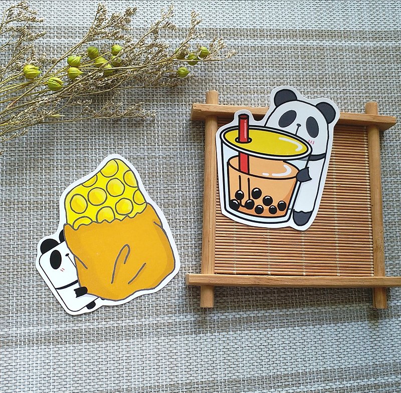 可爱熊猫大贴纸 2张- 【鸡蛋仔】【珍珠奶茶】 - 贴纸 - 纸 多色