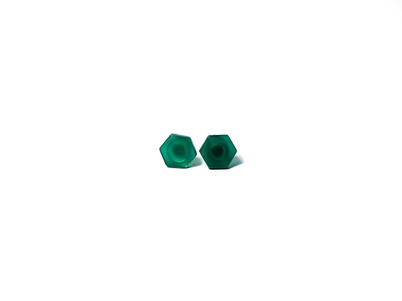 六角绿玛瑙 天然石925纯银耳环 (一对) - 耳环/耳夹 - 宝石 绿色
