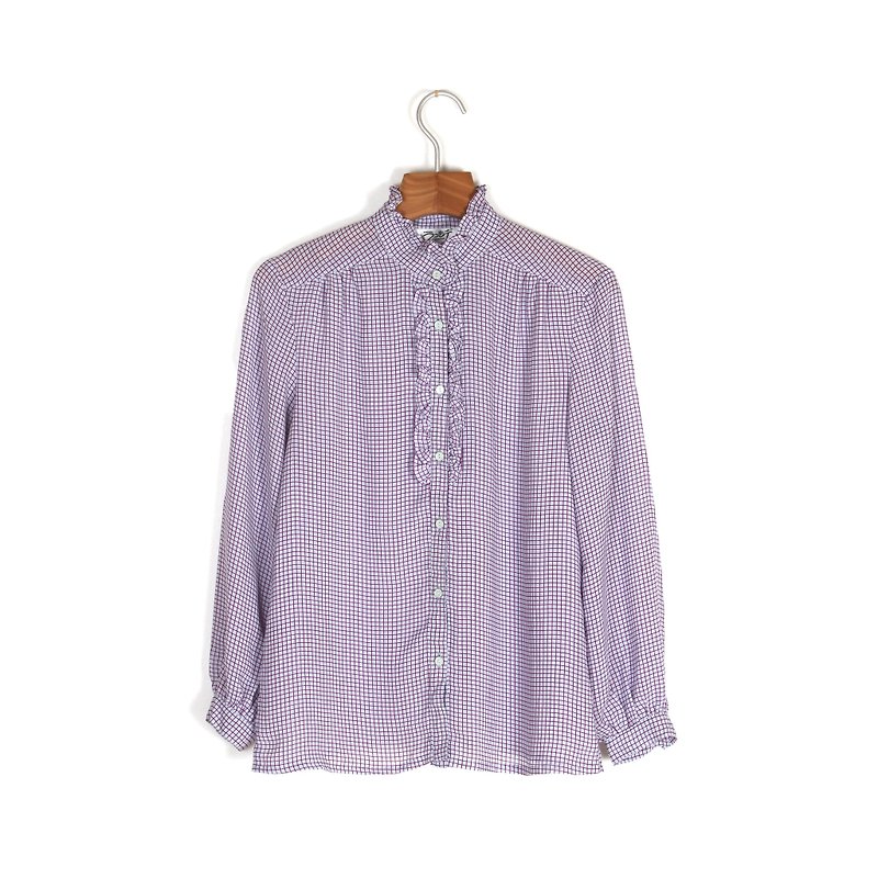 【蛋植物古着】紫线网格印花古着衬衫 - 女装衬衫 - 聚酯纤维 紫色