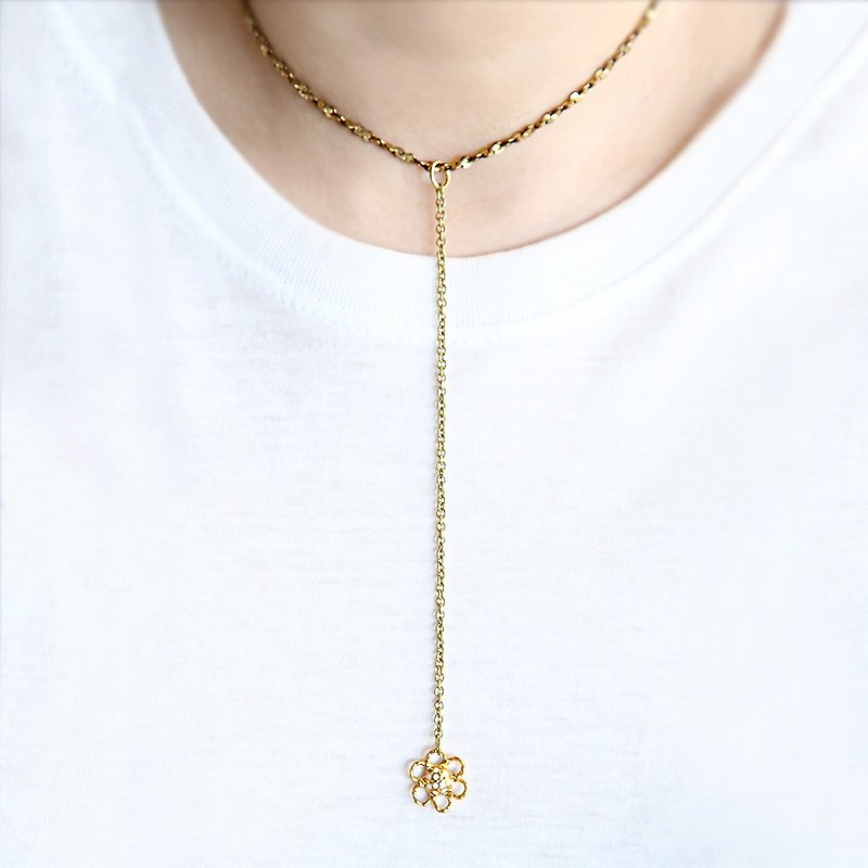 Little Polka Dot Flower Necklace, Flower Y Necklace, Flower Choker, Little Flower Pendant - 项链 - 纸 金色