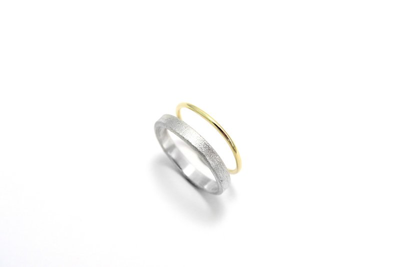 3mm质感戒-银+细线戒-双件组 纯银戒指(18K金) - 戒指 - 纯银 银色