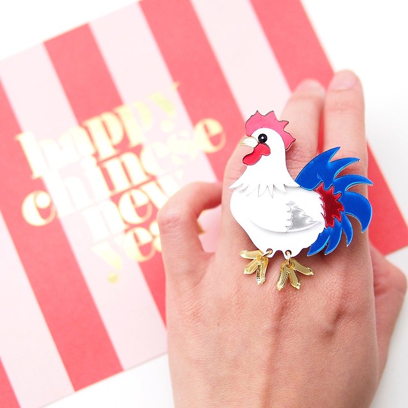 新年公鸡戒指 - 戒指 - 压克力 多色