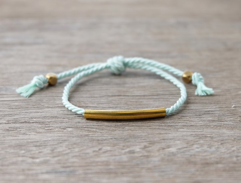 Light mint twisted rope with brass tube bracelet - 手链/手环 - 其他材质 绿色