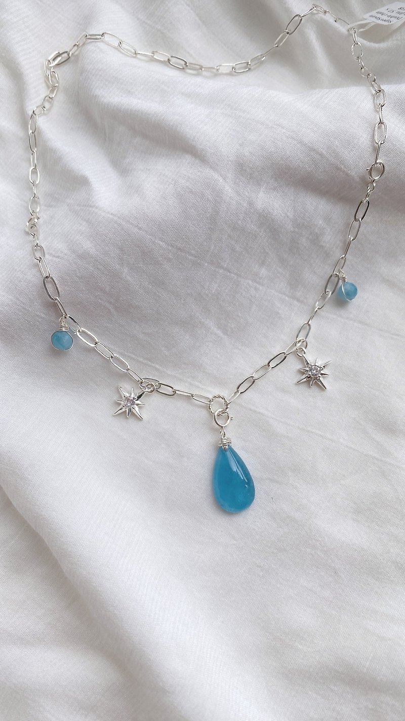 梦幻星星系列 水滴海蓝宝  手链颈链两戴款 吊坠可拆款式 - 项链 - 水晶 蓝色