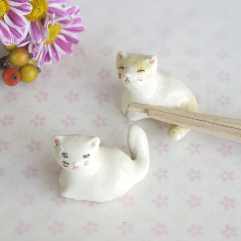 子猫の箸置き2個セット - 筷子/筷架 - 陶 白色