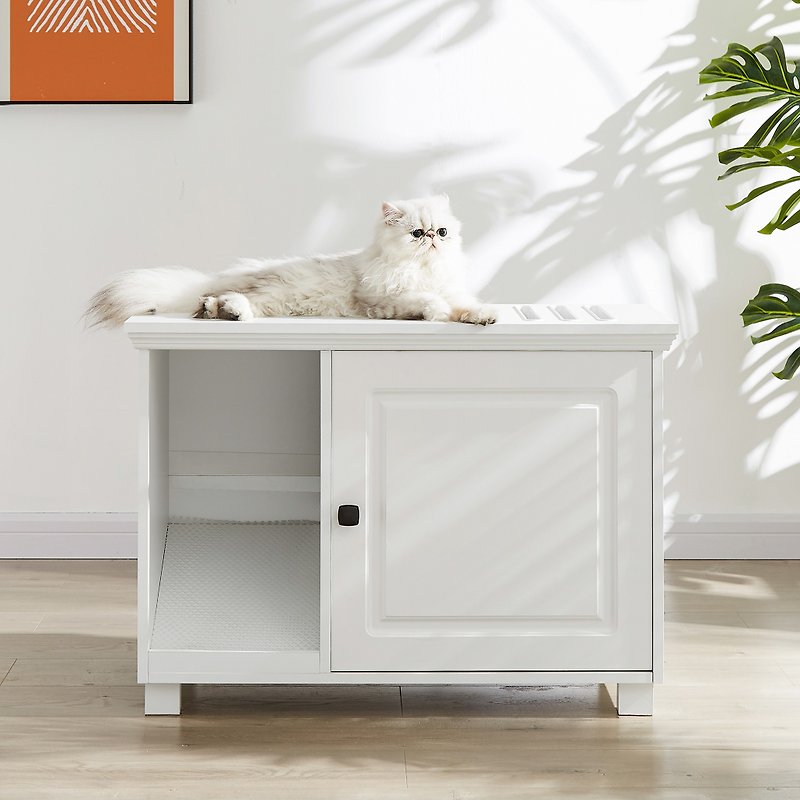 美式线雕板 猫砂盆柜 猫厕所 猫窝 猫屋 - 收纳用品 - 木头 白色