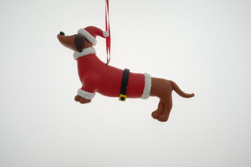 圣诞腊肠狗吊饰 - 吊饰 - 陶 红色
