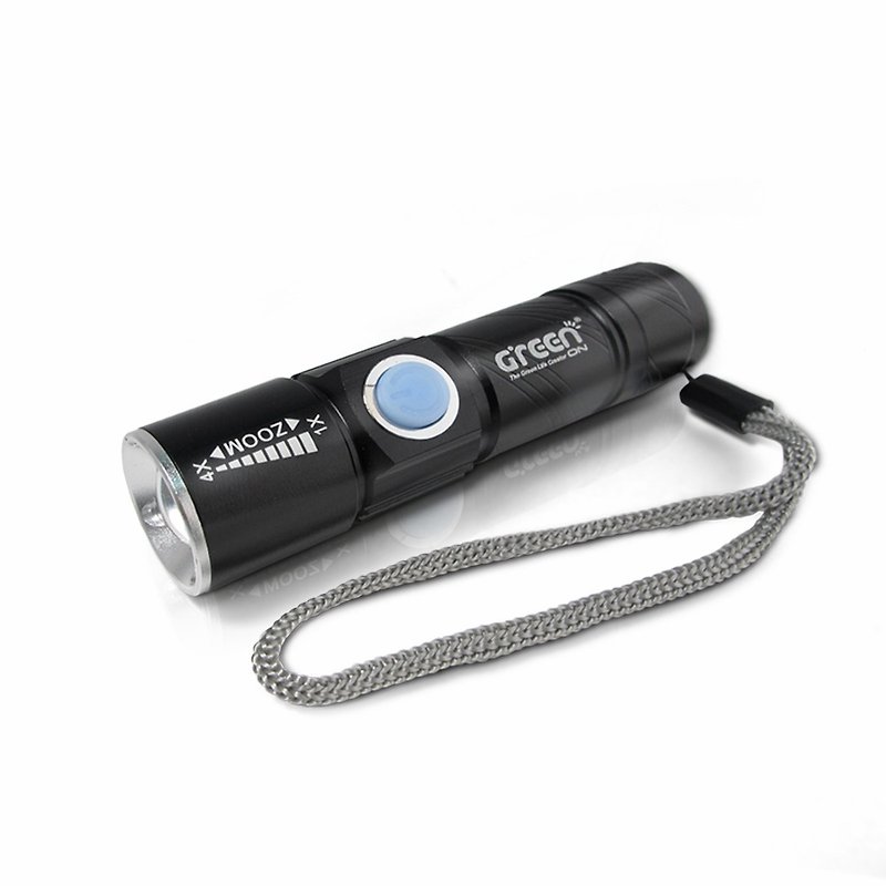 【GREENON】强光USB充电手电筒(GSL-100) 夜间行走防身 多入优惠 - 野餐垫/露营用品 - 铝合金 黑色
