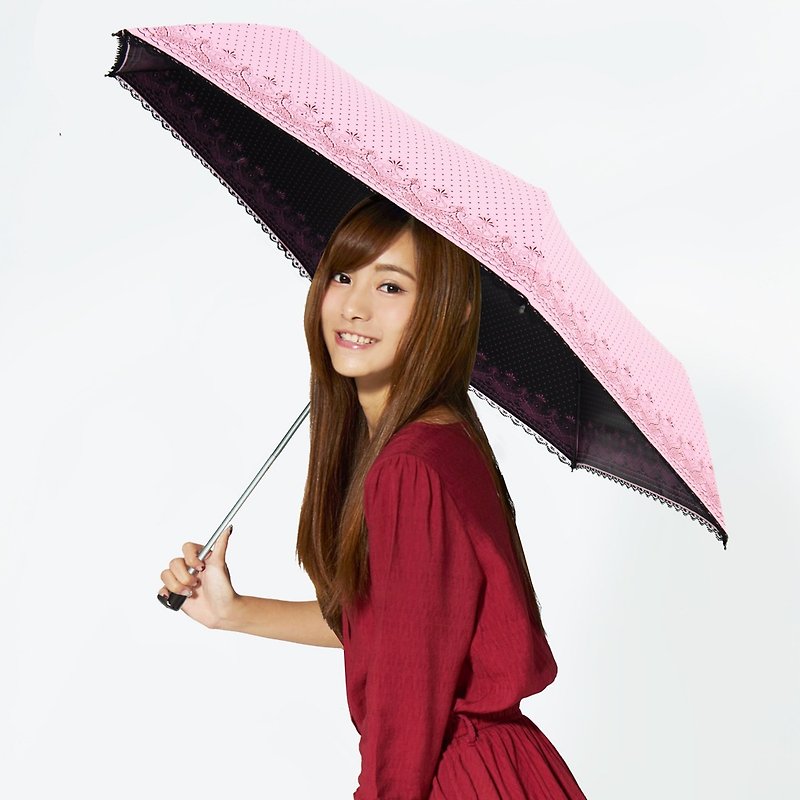 TDN水玉巴洛克羽量遮光双印口红伞折伞晴雨伞 - 雨伞/雨衣 - 防水材质 