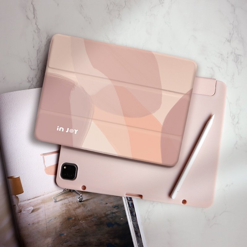 【平板保护套】法式浪漫 几何色块 附笔槽 iPad case 磁吸保护壳 - 平板/电脑保护壳 - 其他材质 粉红色