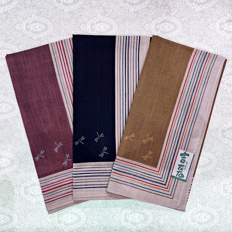 京都手帕 -吉左右系列-蜻蜓与方框 - 手帕/方巾 - 棉．麻 