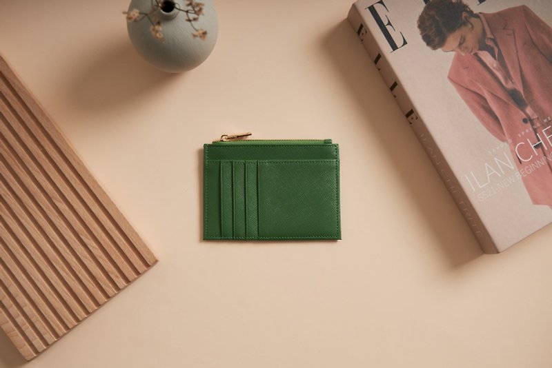ZIPPED WALLET in GREEN color - 皮夹/钱包 - 真皮 绿色