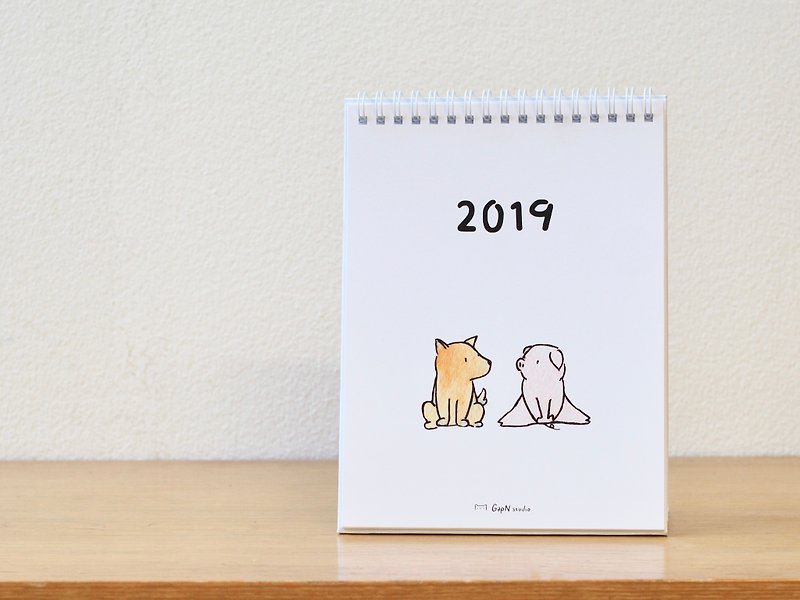 2019 desk calendar year of pig and bear - 年历/台历 - 纸 白色