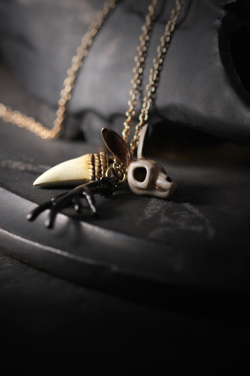 Rabbit Skull , Antler and Tiger Fang Charm Necklace by Defy - 项链 - 其他金属 