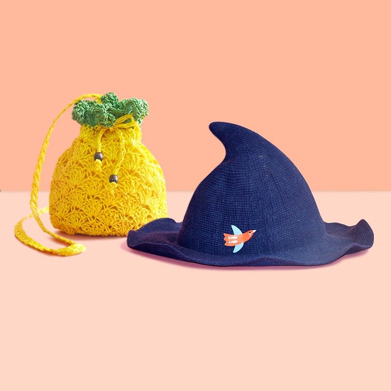 针织魔女帽渔夫帽+编织凤梨水桶包 福袋 礼物 - 帽子 - 棉．麻 蓝色