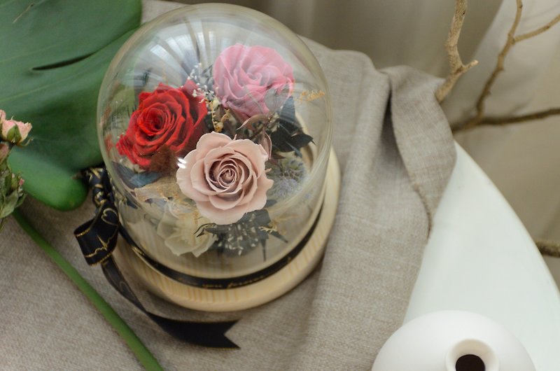 玻璃盅罩礼品组合 花束/钥匙圈 - 干燥花/捧花 - 植物．花 红色