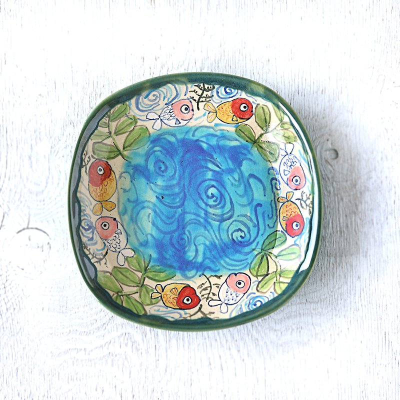 金魚絵の深皿 - 盘子/餐盘/盘架 - 陶 蓝色
