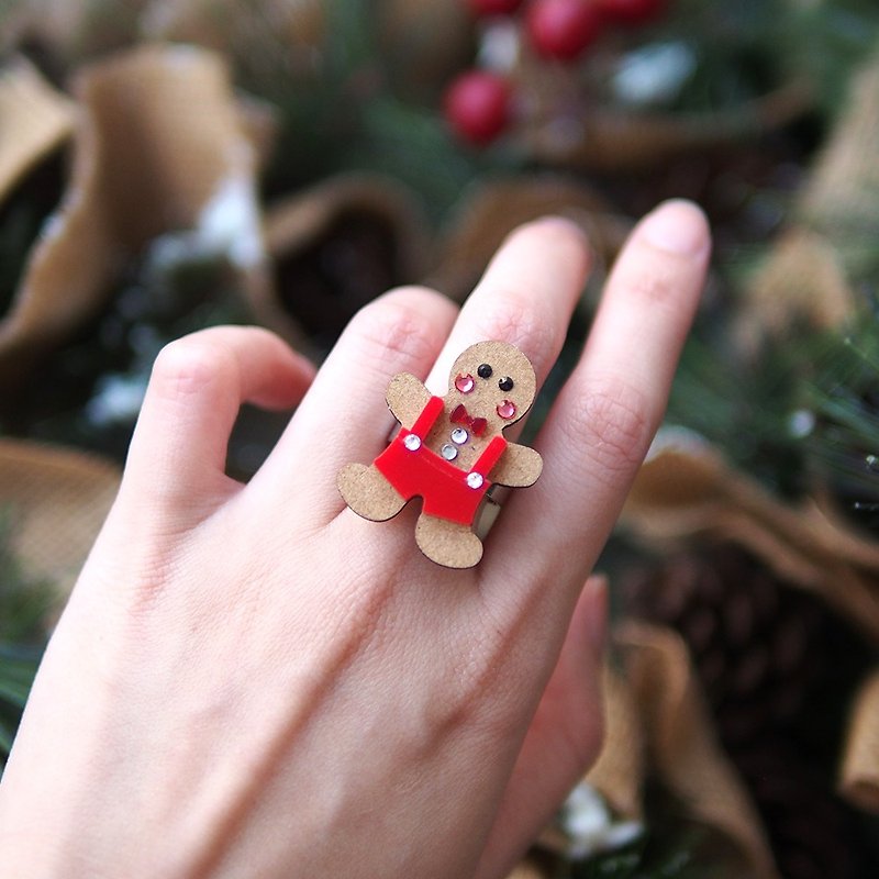 圣诞姜饼人造型戒指 - 戒指 - 压克力 
