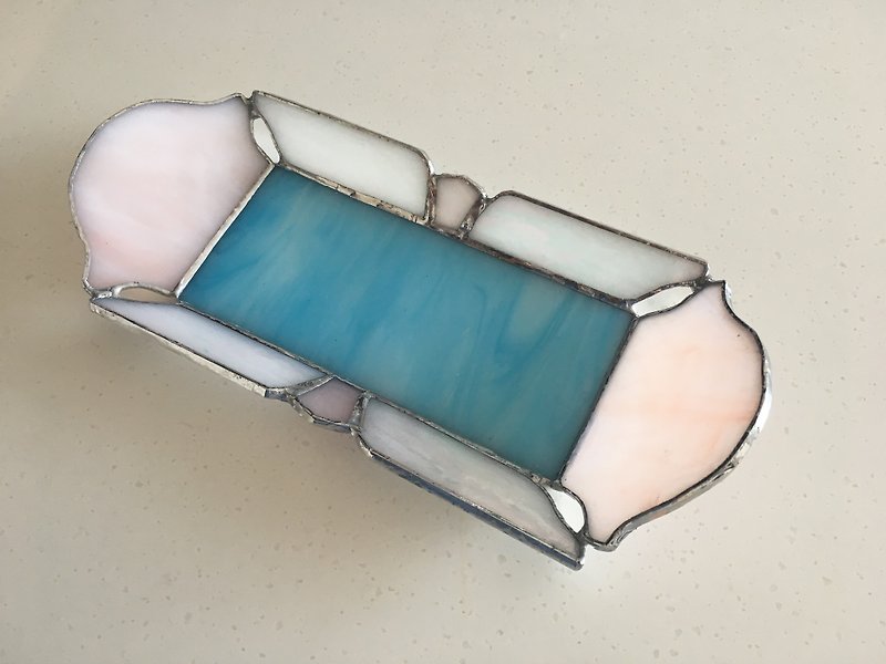 ジュエリートレイ ブルー ホワイト ピーチ ガラス  bay view - 摆饰 - 玻璃 粉红色