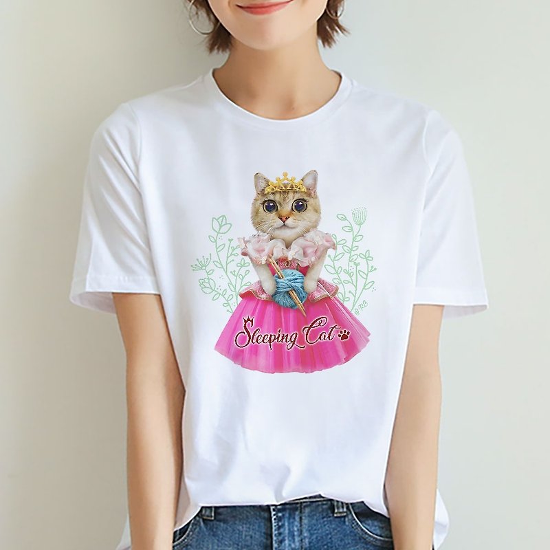 猫公主 Sleeping Cat 短袖纯棉T恤-白色 - 女装 T 恤 - 棉．麻 白色