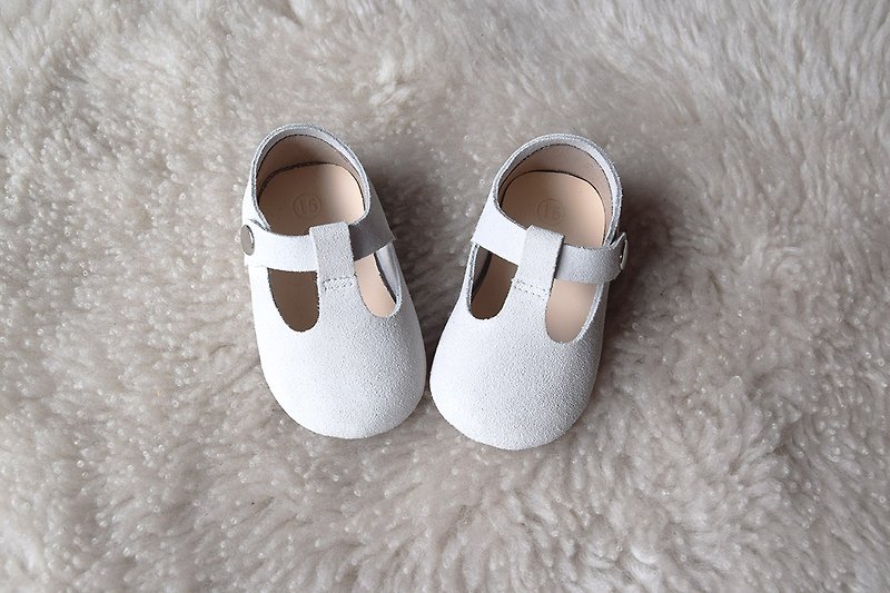 米白色女宝宝婴儿鞋 手作婴儿鞋 新生儿礼物 学步鞋 弥月礼物 - 婴儿鞋 - 真皮 白色