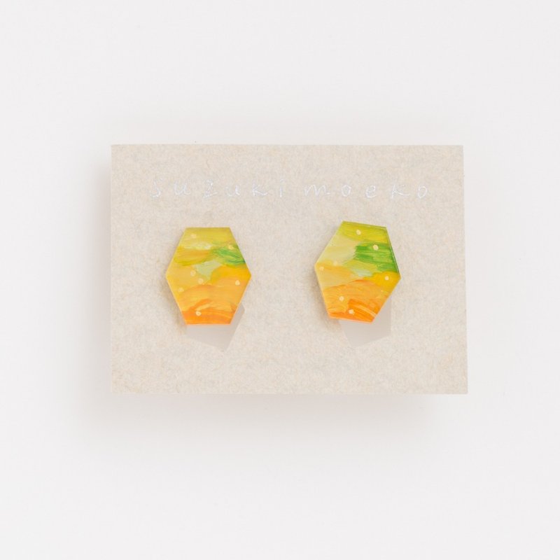 絵のイヤリング【六角】 - 耳环/耳夹 - 压克力 黄色