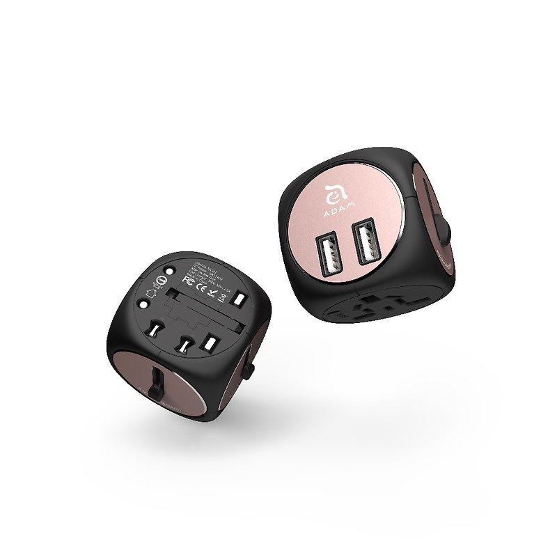 OMNIA TA502 5合一多功能双孔 USB多国万用转接充电插座 黑玫瑰金 - 充电宝/传输线 - 其他金属 粉红色