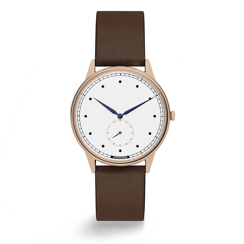 HYPERGRAND - 小秒针系列 - 玫瑰金白表盘棕皮革 手表 - 男表/中性表 - 真皮 咖啡色