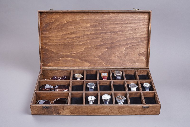 大型手表收纳盒个人化太阳眼镜架木制手表展示柜 - 墨镜 - 木头 咖啡色