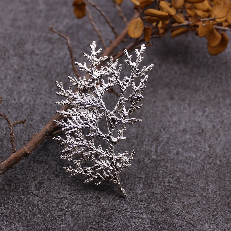 扁柏 叶子 胸针 纯银 自然植物 - 胸针 - 其他金属 银色