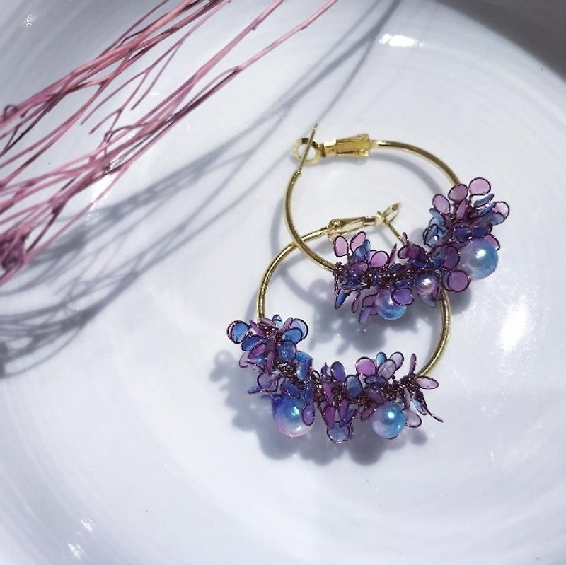 天使的花篮耳针【星河】 - 耳环/耳夹 - 纸 紫色